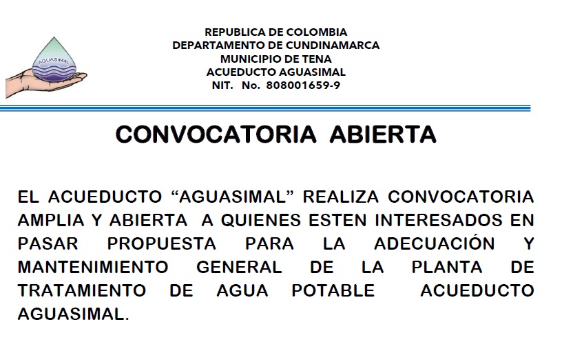 Convocatoria – Adecuación y mantenimiento de la planta de tratamiento de agua potable