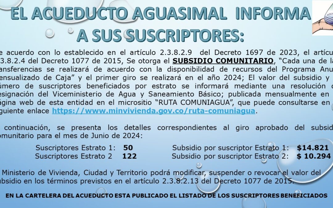 Comunicado – Subsidio comunitario