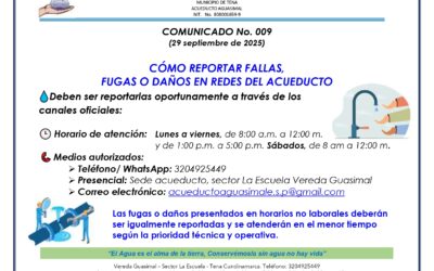 Comunicado 009 – Como reportar daños en la red de acueducto