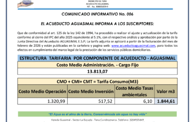 Comunicado informativo No. 006 – Ajuste de tarifas